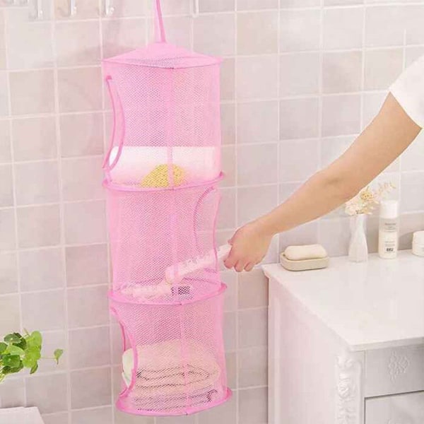 Hengende oppbevaringsveske 3-lags Mesh Nett Barn Baderom Organizer Purple