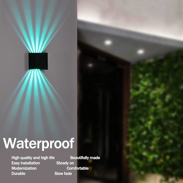 Vägglampa med RF-fjärrkontroll Utomhusvägglampa Dubbel upp och ner inomhuslampa 10W färgskiftande belysning Fyrkantig trappbelysning