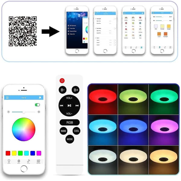 Smart RGB LED Loftlampe med Bluetooth-højttaler og farveskift [JUN]