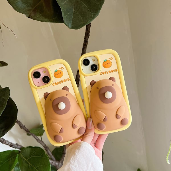 Sött Capybara Bubbla Silikon Mobilskal med Nyckelring för iPhone[JUN] iPhone13