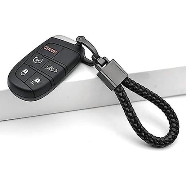 Universal Sort Læder Bil Nøglering Metal Nøglering Vævet Rem Flettet Reb Nøglering til Mænd og Kvinder - D-Ring og SUV Skruetrækker IC
