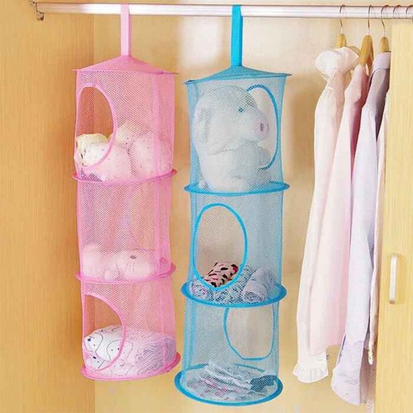 Hengende oppbevaringsveske 3-lags Mesh Nett Barn Baderom Organizer Purple