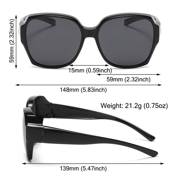 Polariserte solbriller som passer over briller - UV-beskyttelse - Kan brukes over reseptbelagte briller Clear