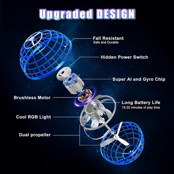 Flydende Spindende Kugle med LED-lys Blå[JUN]