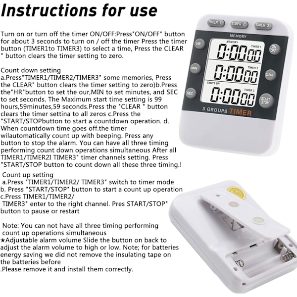 3-kanals digital timer - Bærbar digital nedtellingstimer for kjøkken