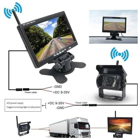 Trådlös backkamera 7\" LCD-skärm för lastbilar, bussar, husbilar, släpvagnar[JUN]