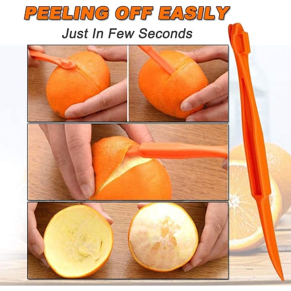 2 st apelsinskalare i orange plast, citrusöppnare, enkel att öppna