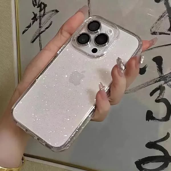Glitter Bling Klart Støtsikkert Deksel til iPhone 16 15 14 13 12 11 Pro Max[JUN] For iPhone15 Black
