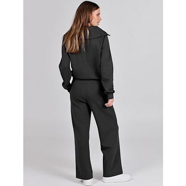 Dam 2-delt Træningsdragt Sæt, Rummelig Loungewear, Sporingsdragt Sort Black S
