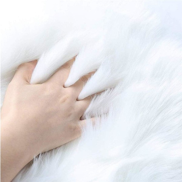 Blød kunstig pels tæppe hvid fårskind stol pude sæde pude fluffy tæppe til soveværelse sofa stue gulv (2 x 3 fod (60 x 90 cm) hvid)
