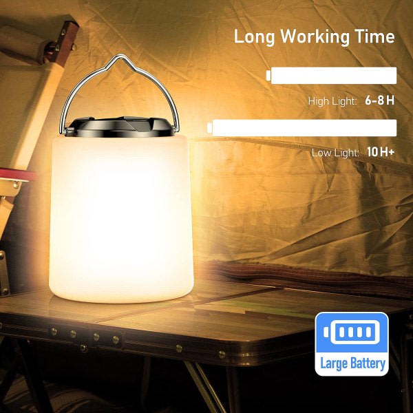 Lades opp Campinglykt, Lades opp LED Campinglampe - 3000K Varmt Hvit Lys, Justerbar Lysstyrke 3 Moduser