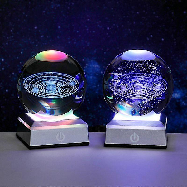 3D Sol System Krystallkule - 8cm Gravert Planet Modell Astronomi Gave[JUN] black