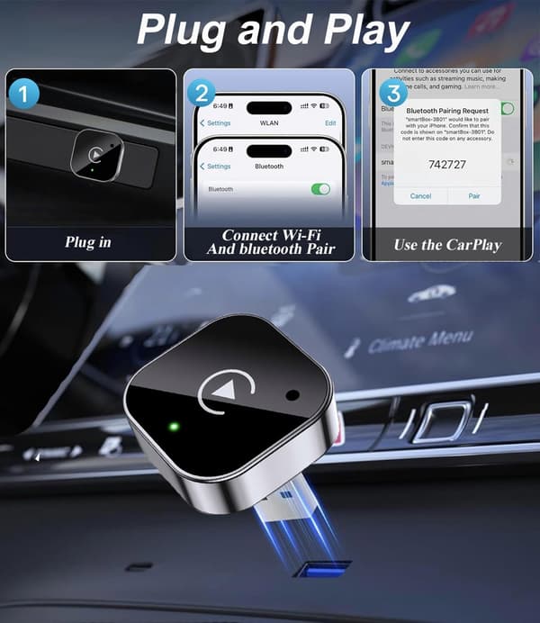 Trådløs CarPlay- og Android Auto-adapter for iOS 10 og Android 11