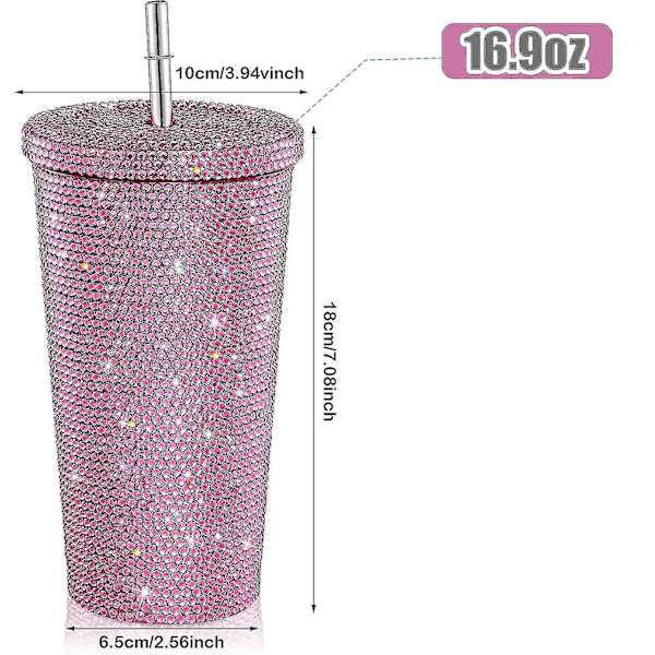 Bling-timanttikuvioitu juomapullo glitterillä ja kannella Pink