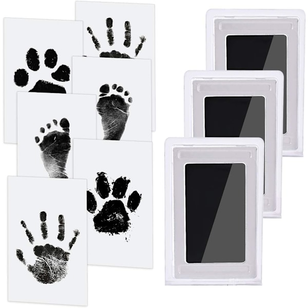 Baby Handprint ja Footprint Kit, 3 mustekynää Clean-Touchilla, 6 painokorttia, lemmikkien tassun musteeton painatus, turvallinen myrkytön jaloille ja