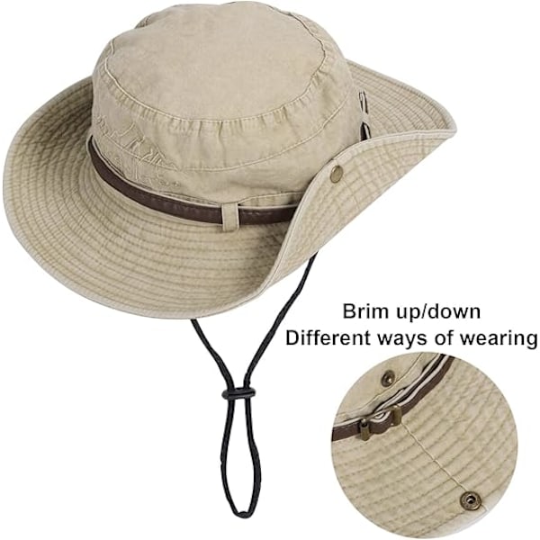 Foldbar solhatt safarihatt for menn Anti UV utendørs fjellklatring Reisehatt Fisherman Cap Bucket Hat, Khaki