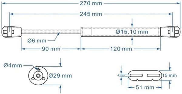 2-delat gasfjäderset för köksskåp & möbler, 100N[JUN]