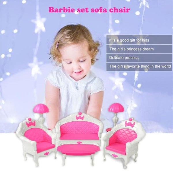 6st Leksaker för Barbie Doll Soffa Stol Soffa Bordslampa Möbler S