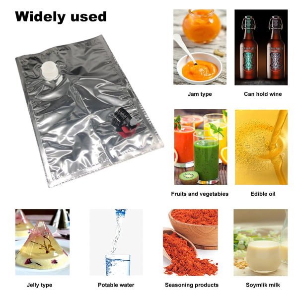 Generisk vandpose med stor kapacitet, friskholdelsesbar, bærbar rødvinbeholder, vakuumforseglet, aluminiseret sommerfugleventil, bag-in-box 10L-1PC