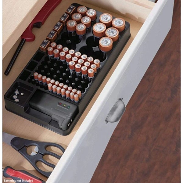 Batteriopbevaring med tester, batteriholder med batteritjek til AAA AA CD 9V
