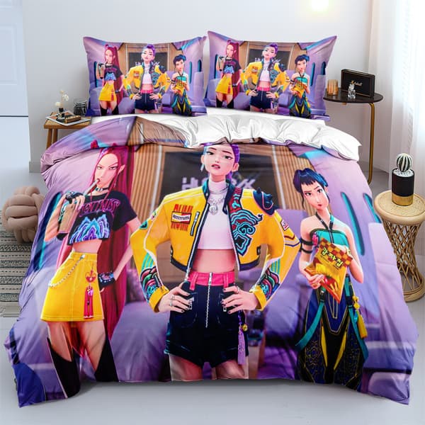 Huntrix Anime Sengelinned Sæt | 3-delt Kingsize Dyne[JUN] 228*228cm three-piece set RH-14