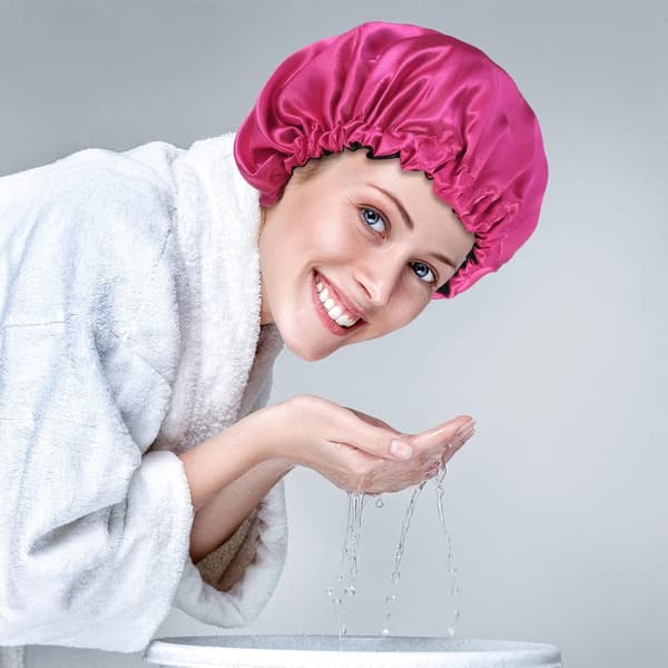 Satin Sleep Cap for Long Curly Hair, Justerbar Dusjhette[JUN]