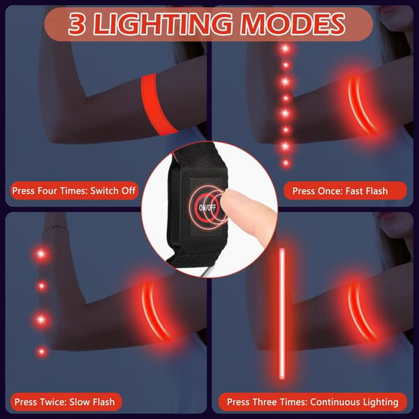 Uppladdningsbart LED-armband för löpning, 2-pack blinkande säkerhetslampor[JUN] Red