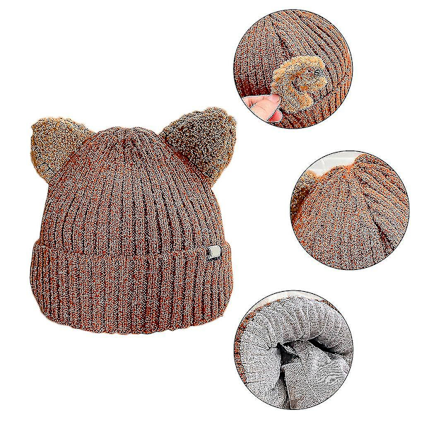 Kawaii Kattørelue Søt Ensfarget Varm Ull Strikket Lue Høst Vinter Beanies Beige