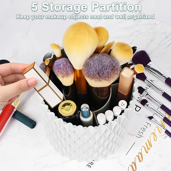 Roterende Makeup Organizer med Børsteholder - Stor Kapacitet Vanity Opbevaringsboks[JUN]