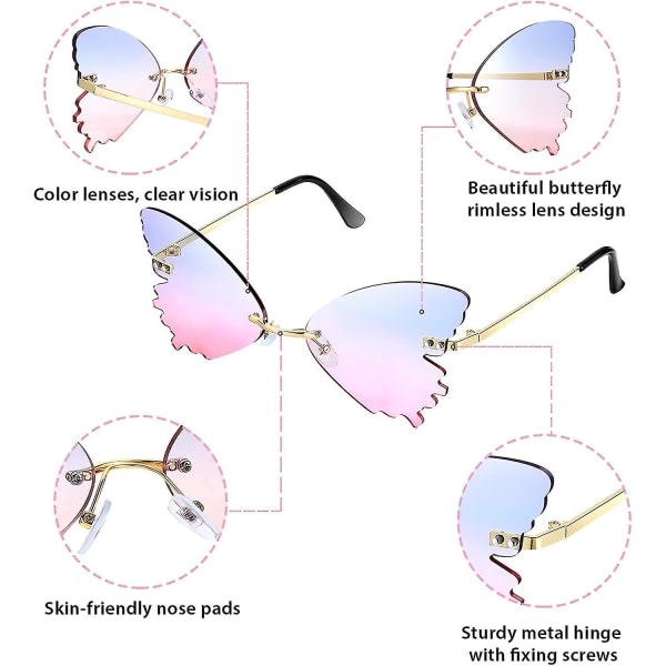 2-delt sommerfuglsolbriller uten ramme Oversized briller metallram solbriller for menn og kvinner (rød + grå)