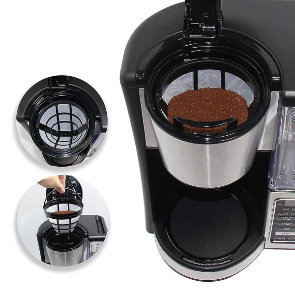 2-pak No.4 Genanvendeligt Kaffefilter Kurvfilter til Ninja Filter, Passer til de fleste 8-12 Kops Kurv Dryp Kaffemaskiner