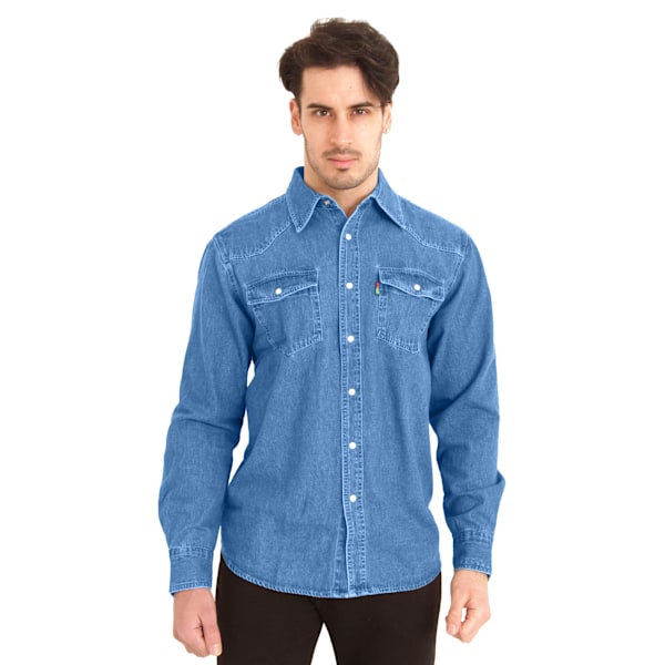 Duke Herr D555 Western Denimskjorta X-Large Stenvättad Stonewash Stonewash X-Large