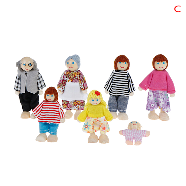 Dockhusfamilj dockor små trä leksak set figurer klädd cha C C