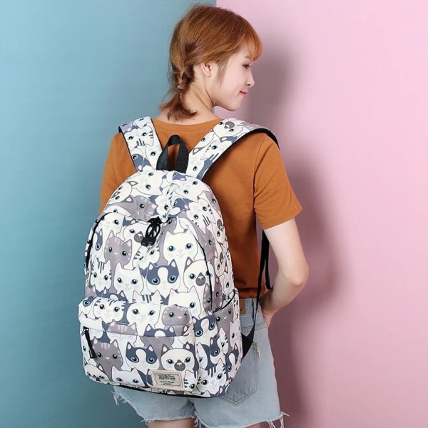 Flickryggsäck Blue-School Ryggsäck-Print (kissa)