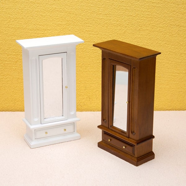 1:12 Dukkehuss Miniatyr Garderobe Speil Skap Skap Brun