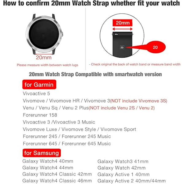 Klokkerem for Garmin Venu 2 Plus/Venu Sq/Vivoactive 5 / Vivomove 3, rustfritt stål metallnett 20mm hurtigutløsning håndleddsbånd