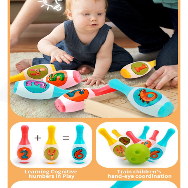 Barn Bowling Set Leksaker Pojkar Flickor med nummer 18CM