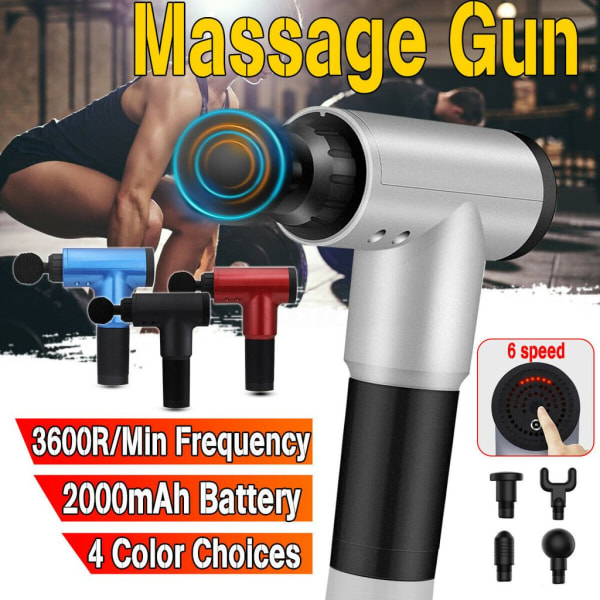 4 massagehoveder elektrisk massagepistol massagepistol dybvævsmuskelmassage håndholdt massageapparat med 6 gear 2100-3600/min sort