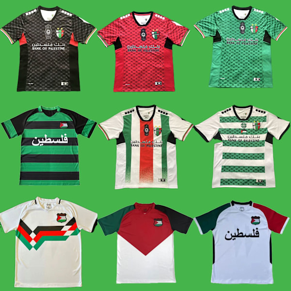 2024 Palestina Fotbollströja Svart Center Stripe Fotbollströja Rättvisa Mars Fotboll Uniform Jersey Fotbollströja A M