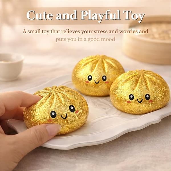 Glitter Dumpling, Glitter Dumpling Squishy with Box, Dumpling Sensory Squeeze Toy for Stress Relief White+Gold