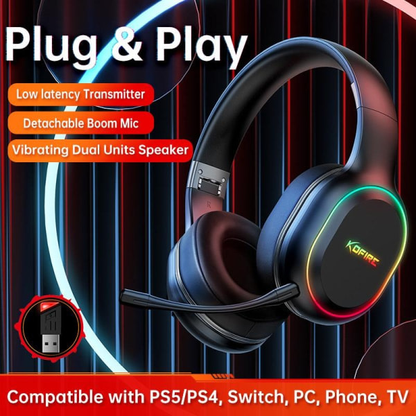 Gaming hörlurar med mic KOFIRE UG05 - Trådlösa upp till 40h för Ps4/Ps5 PC Vit-svart