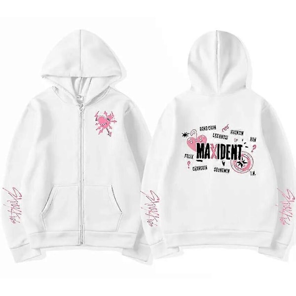 Koreansk Mote Stray Kids Maxident Glidelås Hoodie Herre Dame Cardigan Zip Up Jakke Hettegensere Par Casual Mote Gensere Svart s