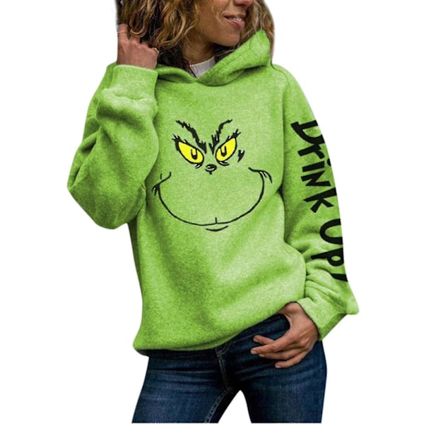 Kvindes Print Casual og Grinch Face Drink Up Juletrøjer_xush Hoodie Hoodie M