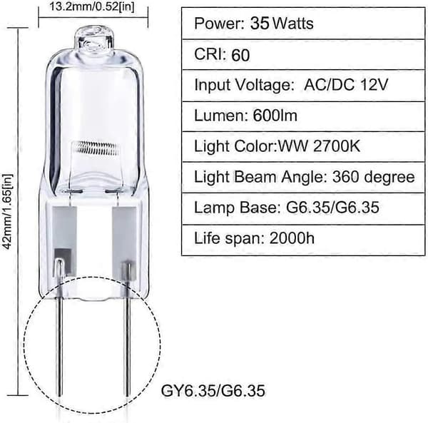 10-pack 20W G6.35 Halogenlampor, Dimbar 12V Varmvit 2700K[JUN]
