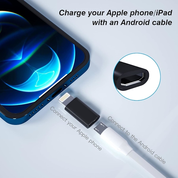 Micro USB -naaras - Lightning -uros latausadapteri (3-pakk) Android-latauskaapeliportti yhteensopiva iPhonen/iPadin latauskaapelin datakonversion kanssa