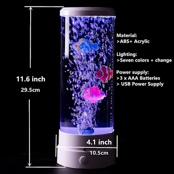 Black Friday Fisk Akvarium Lava Lampa Manet Tank Bubbellampa Nattlampa Gåva Kompatibel Barn, Vit -ES