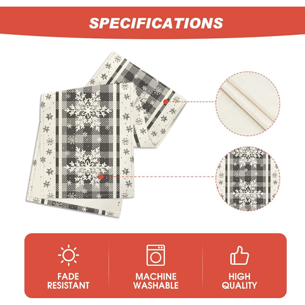 Buffalo Plaid Snöflingor Julebordsløber, Sæsonbestemt Vinterkøkken Spisebord Dekoration til Hjemfest Dekor 13x72 Tommer grey