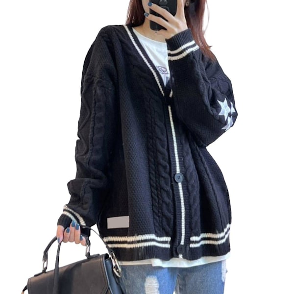 Taylor Swift Cardigan - Stickad Mysig Cardigan, Lätt Slapp Höst Cardigan Tröja Svart Black M