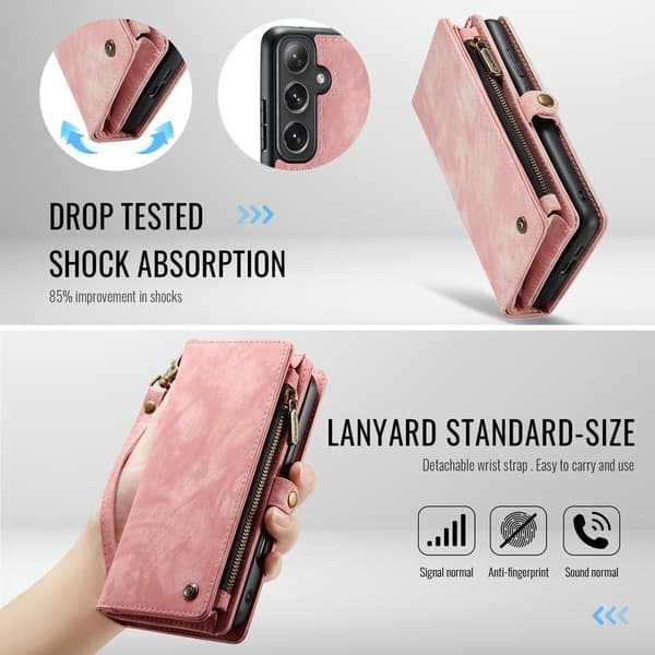 Samsung S24 -lompakkokotelo korttipaikoilla ja jalustalla [JUN] rosa