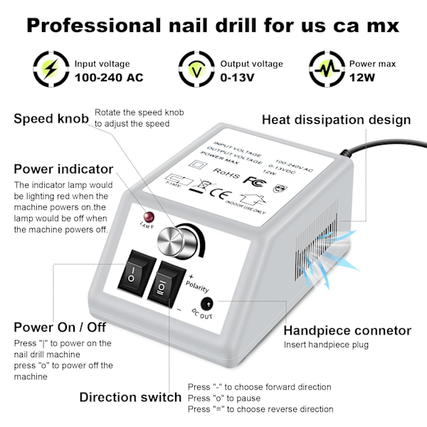 Professionell elektrisk nagelborrmaskin nagelfil elektrisk nagelborrmaskin kit lågt brus vibrationsband för akrylnagel D